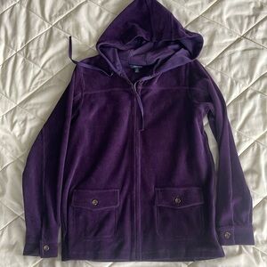Lands End corduroy purple full zip hoodie jacket women’s XS like new